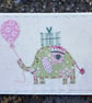 Eliza Elephant hand embroidered fabric card