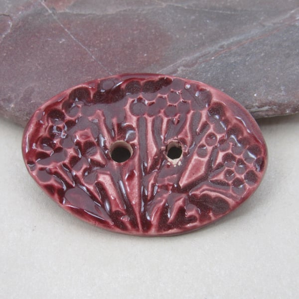 Large Rose Red Oval Seedhead Handmade Ceramic Button