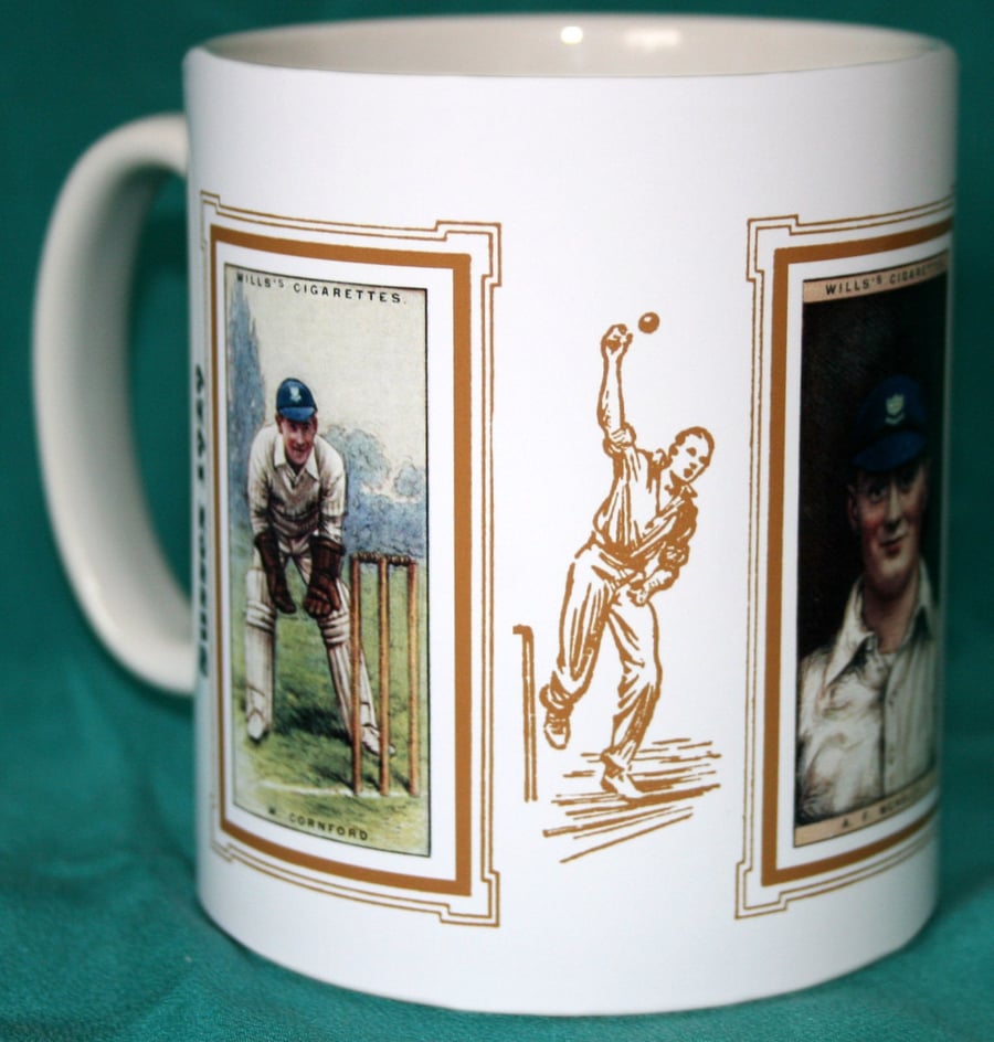 Cricket mug Sussex 1929 cricket counties W Cornford A F Wensley & E H Bowley vin