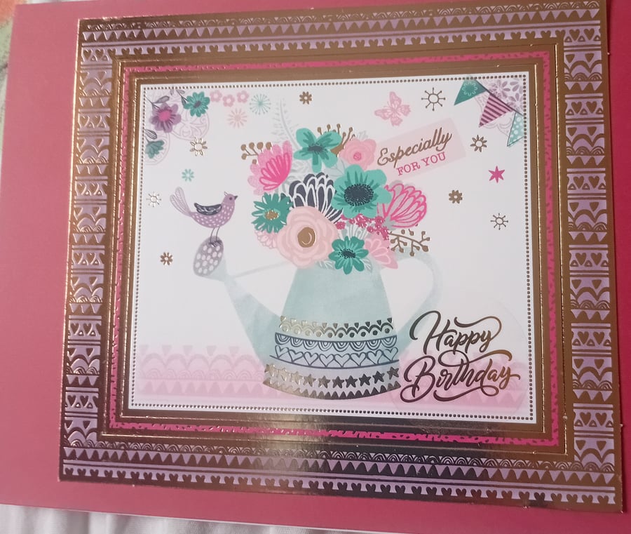 Floral pink birthday greetings card 