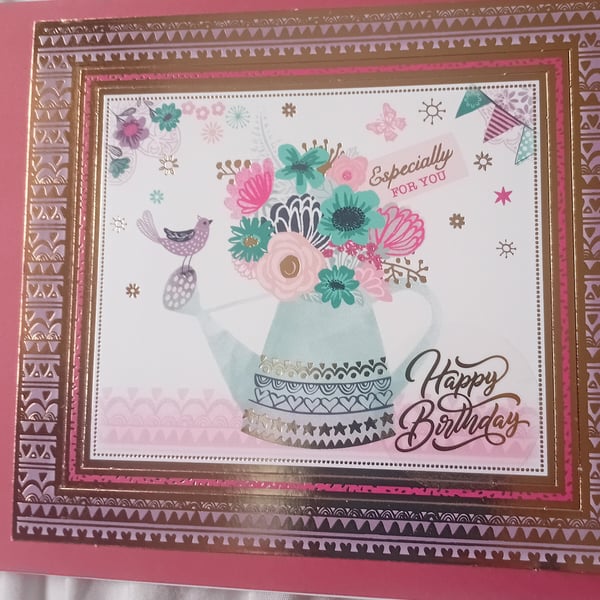 Floral pink birthday greetings card 