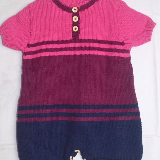Hand Knitted Baby Overall Short Sleeved Striped Polyamide Acrylic 1-2 years
