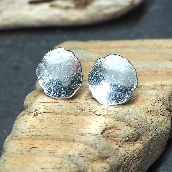 Large Sterling Silver Stud Earrings 14mm diameter