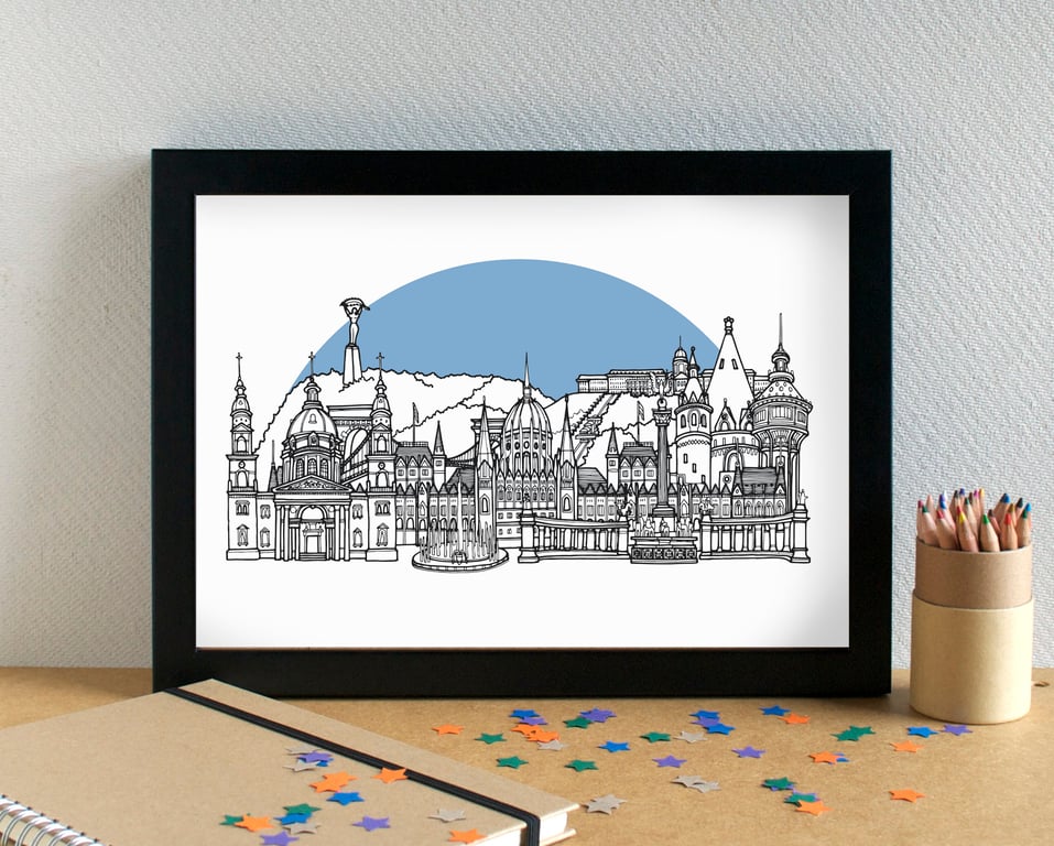 Budapest Skyline Travel Art Print
