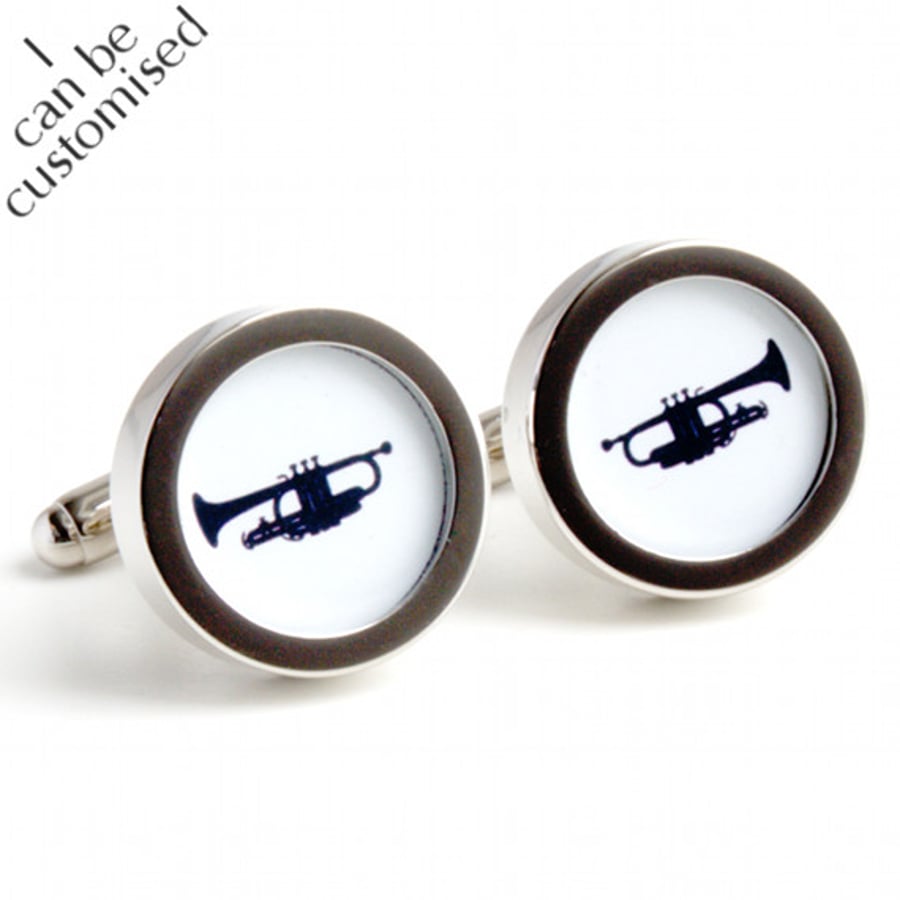 Trumpet Cufflinks in Black and White Silhouette Brass Band Cufflinks