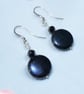 Black Agate Coin & Sterling Silver Drop Earrings – Handmade - Image 3
