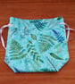 Reusable Fabric Gift Bag - Aqua Botanical Leaf Drawstring Bag - Image 4