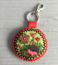 Hand Embroidered Garden Hedgehog Keyring or Bag Charm  - Image 1