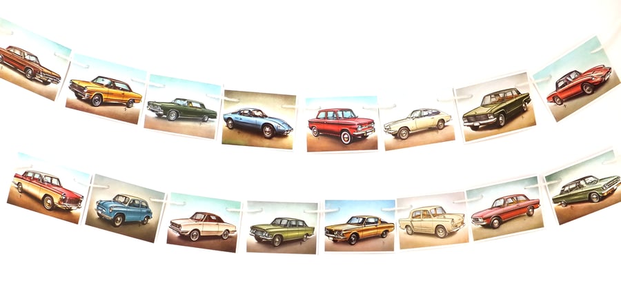Sixties Cars Bunting - Recycled Bunting  - Paper Bunting 