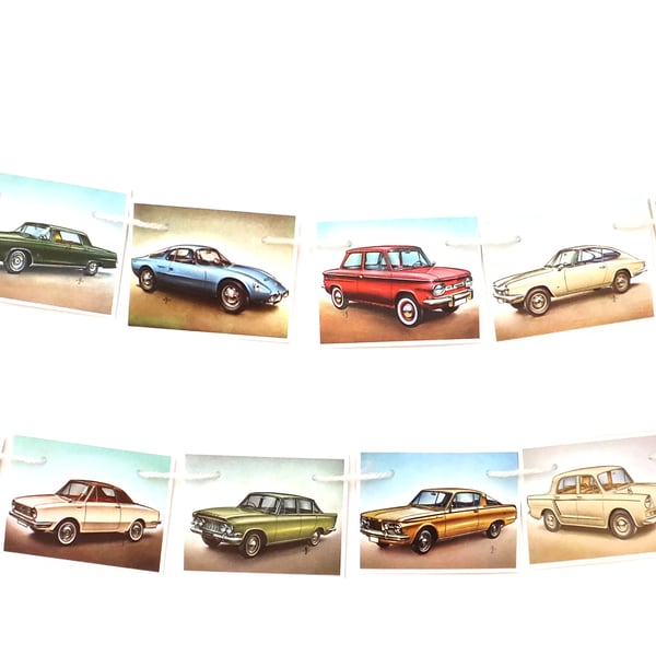 Sixties Cars Bunting - Recycled Bunting  - Paper Bunting 