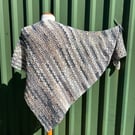 Asymmetrical Triangle Lace Crochet Wrap Shawl in Soft Neutral Tones Wool Blend