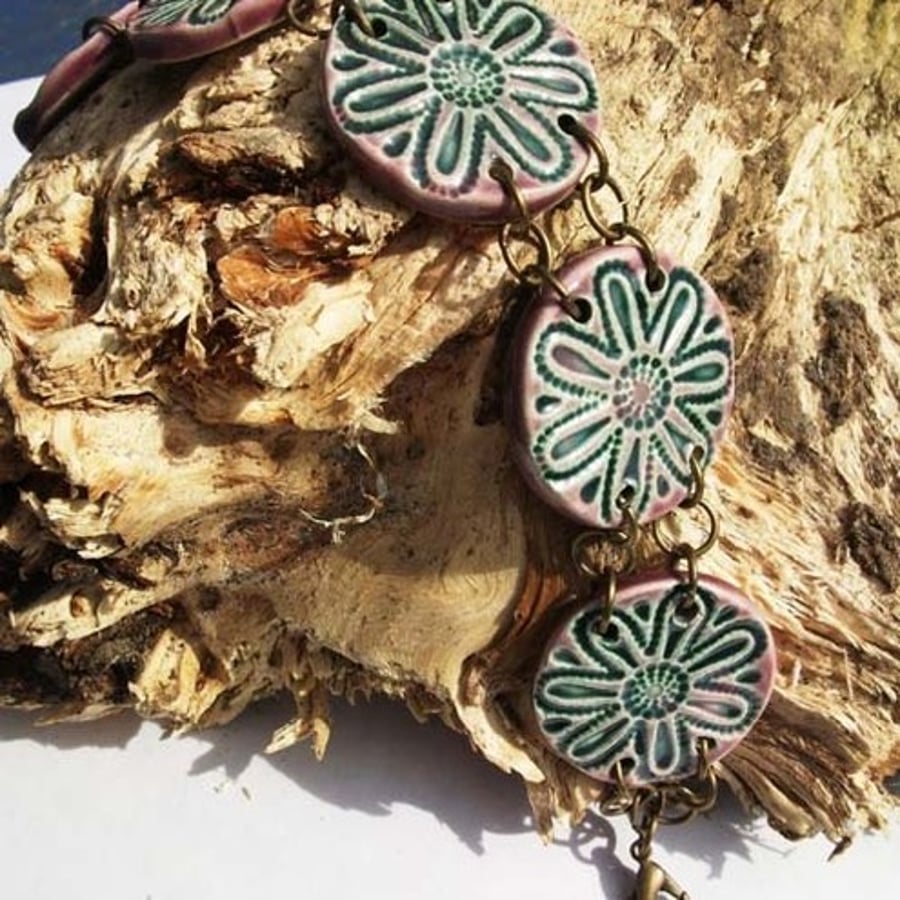 Ceramic bracelet - plum flowers