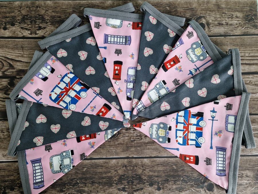 London Print Double Sided Handmade Fabric Bunting