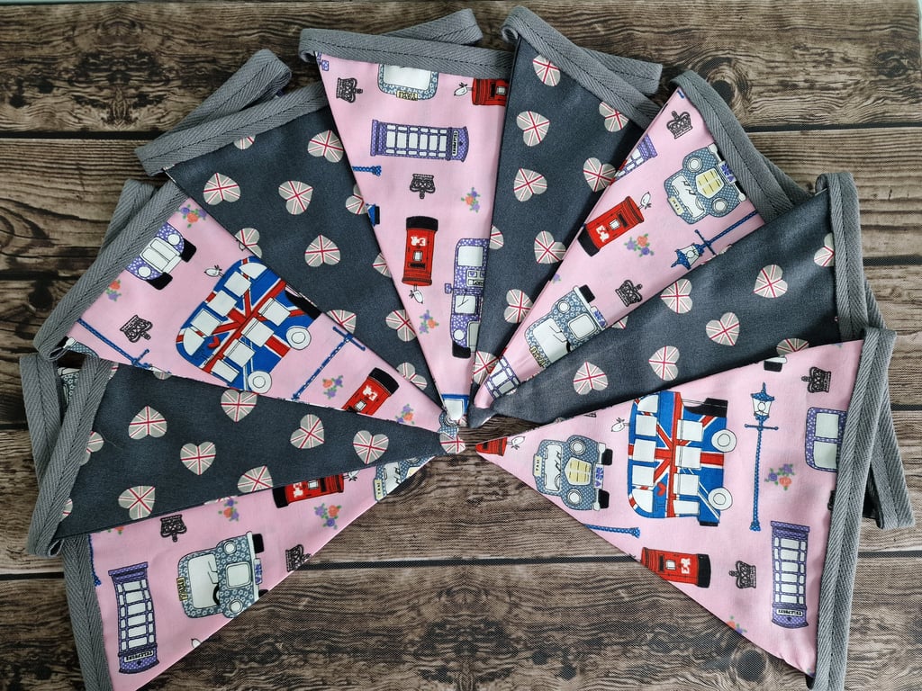 London Print Double Sided Handmade Fabric Bunting
