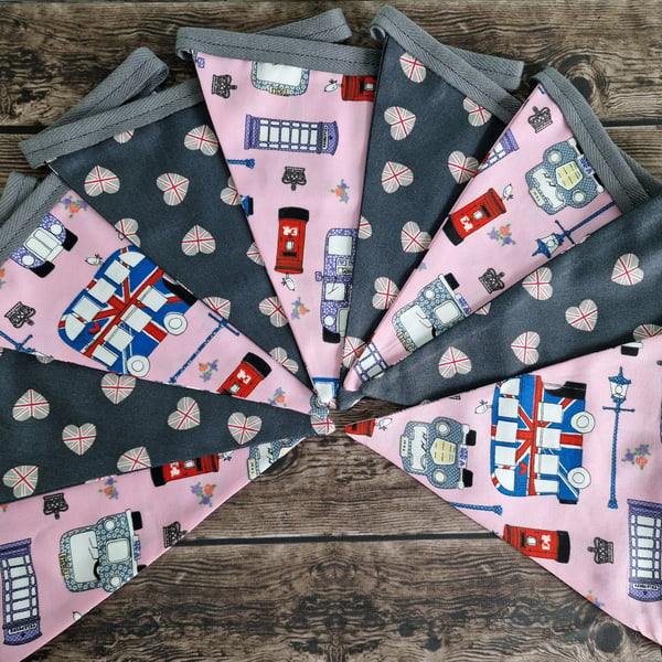 London Print Double Sided Handmade Fabric Bunting