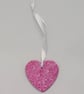 Clay heart hanging decoration, bright pink embossed with flowers, gift for her - Image 4