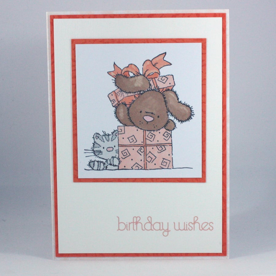 Handmade birthday card - cat and dog 