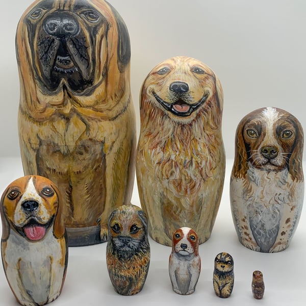 British Dogs - English mastiff, golden retriever, springer spaniel nesting dolls