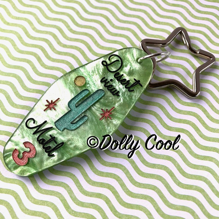 Desert View Retro Motel style Keyring by Dolly Cool - Cactus - 50s - Mid Century