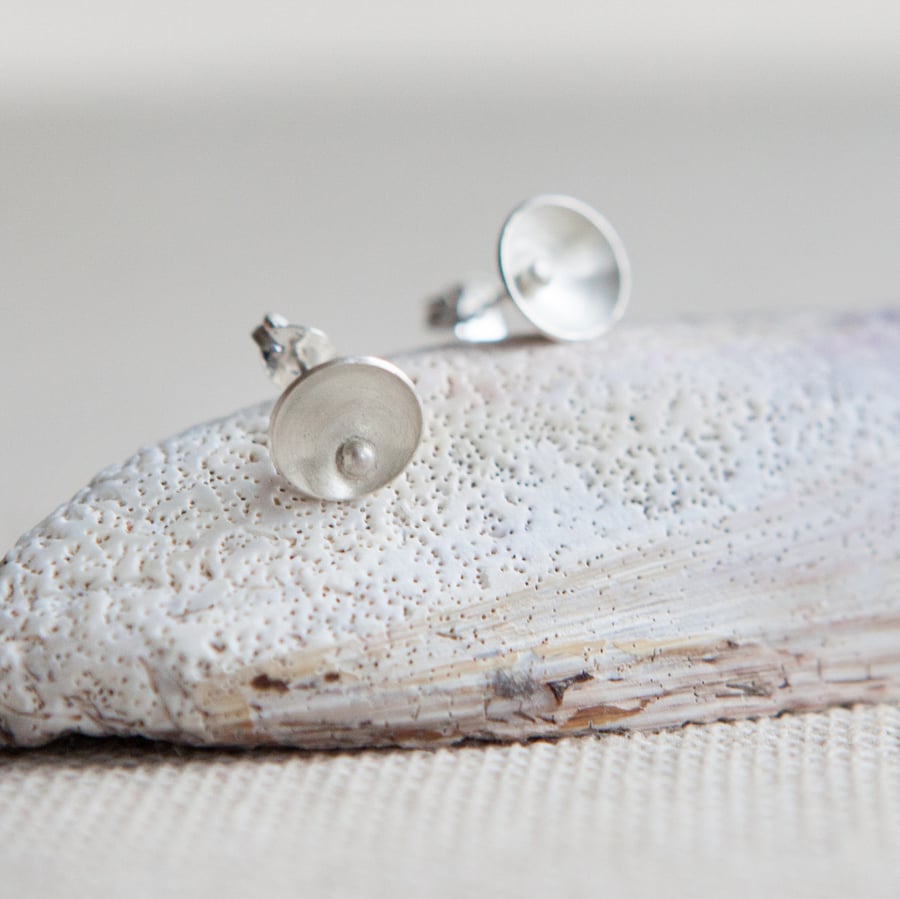 Round Brushed Silver Earrings