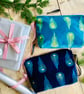 Peacock Makeup Bag, Hand Printed Velvet Cosmetic Bag, Midnight Blue Travel Pouch - Image 7