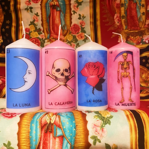 Four Kitsch La Loteria Mexican Scented Candles