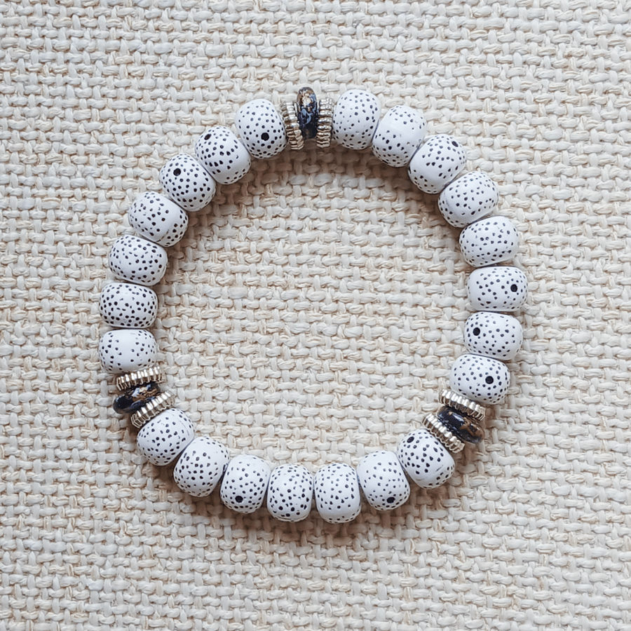 Ladies White Turquoise Elastic Bead Bracelet