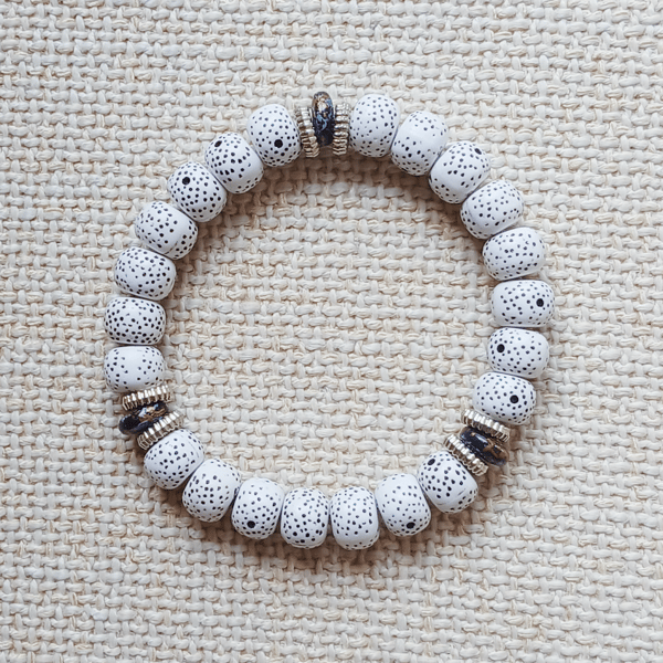 Ladies White Turquoise Elastic Bead Bracelet