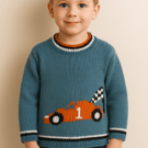 Knitting Pattern for Sweater with a Racing Car 2-7 years, Formula 1 