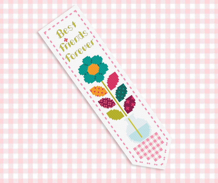 064B Cross Stitch Floral Patchwork - Best Friends Mini Flower Bookmark