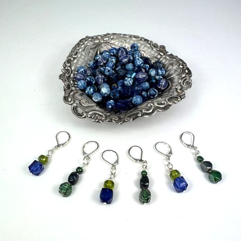 Recycled vintage bead stitch markers for knitting and crochet, set of 6