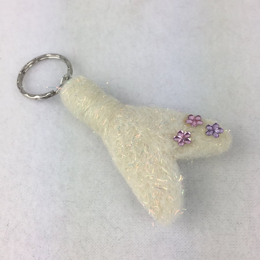 Mermaid tail keyring, bag charm, zipper pull needle felted in white
