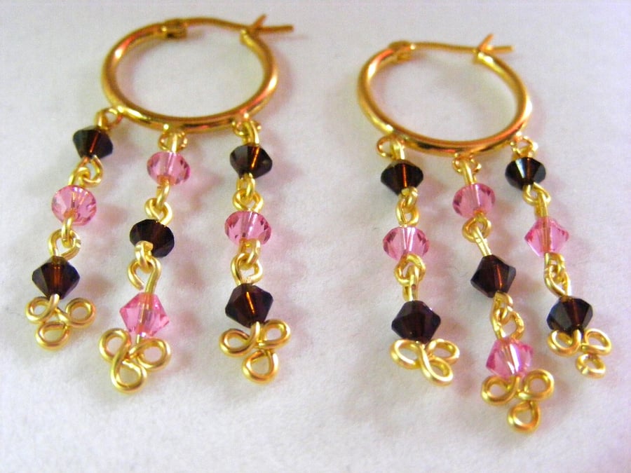 Rose Pink and Mocca Crystal Earrings
