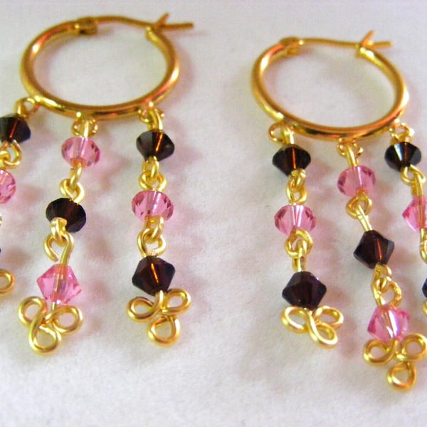 Rose Pink and Mocca Crystal Earrings