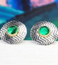 Handmade Zigzag ear studs, sterling silver with green Spinel gemstones. - Image 5