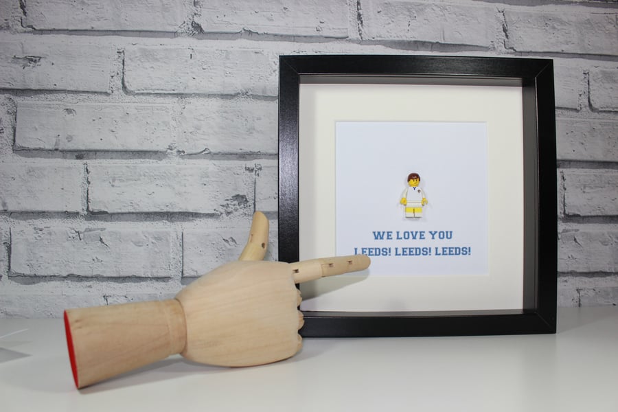LEEDS UNITED - WE LOVE YOU LEEDS - FRAMED CUSTOM LEGO FOOTBALL MINIFIGURE