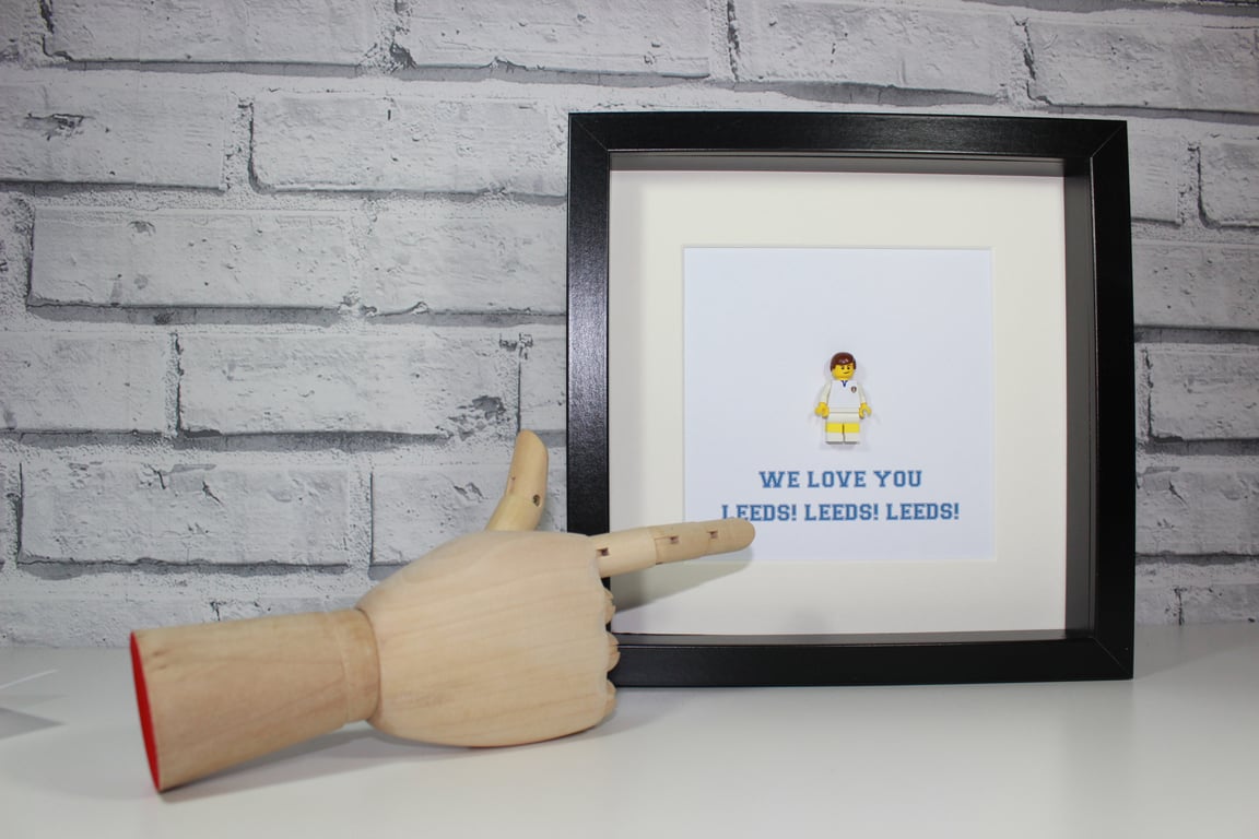LEEDS UNITED - WE LOVE YOU LEEDS - FRAMED CUSTOM LEGO FOOTBALL MINIFIGURE