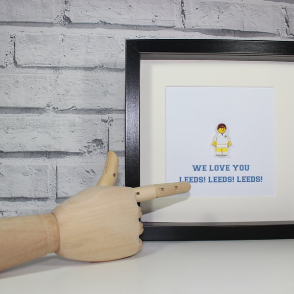 LEEDS UNITED - WE LOVE YOU LEEDS - FRAMED CUSTOM LEGO FOOTBALL MINIFIGURE