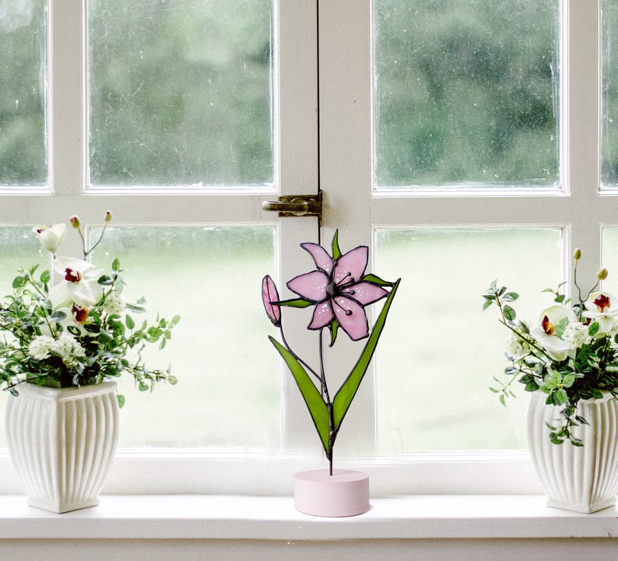 Pink Oriental Lily Window Ornament Suncatcher