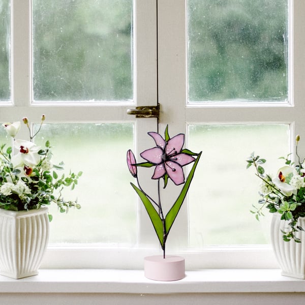 Pink Oriental Lily Window Ornament Suncatcher