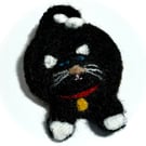 Black Cat Needlefelted Pin Brooch