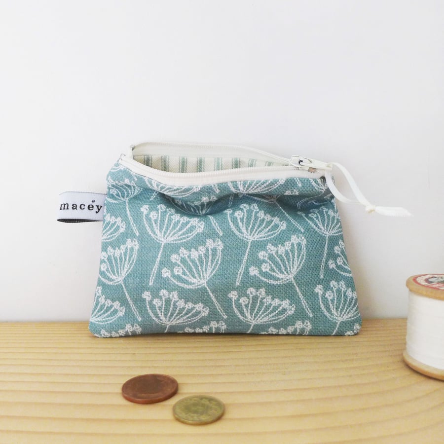 COIN PURSE - seagreen Cow Parsley