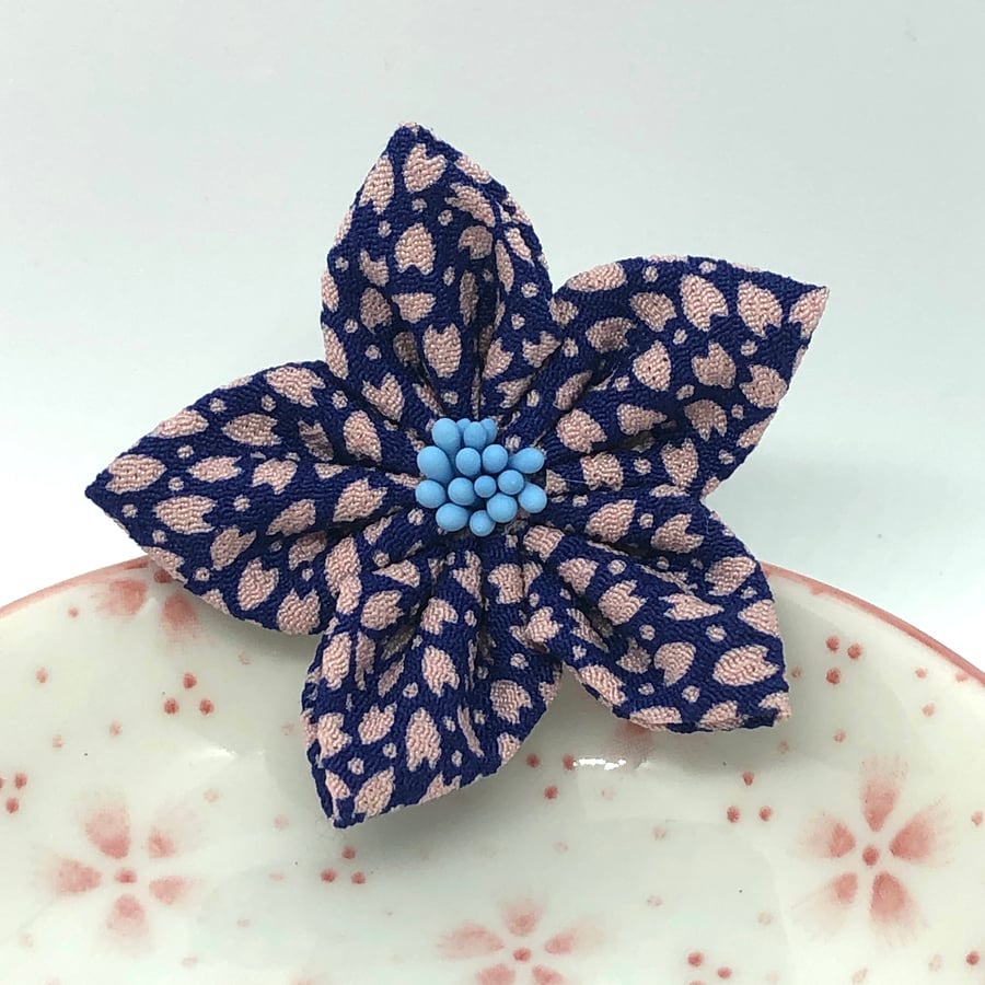 Kikyo Kanzashi Brooch- Blue and pink