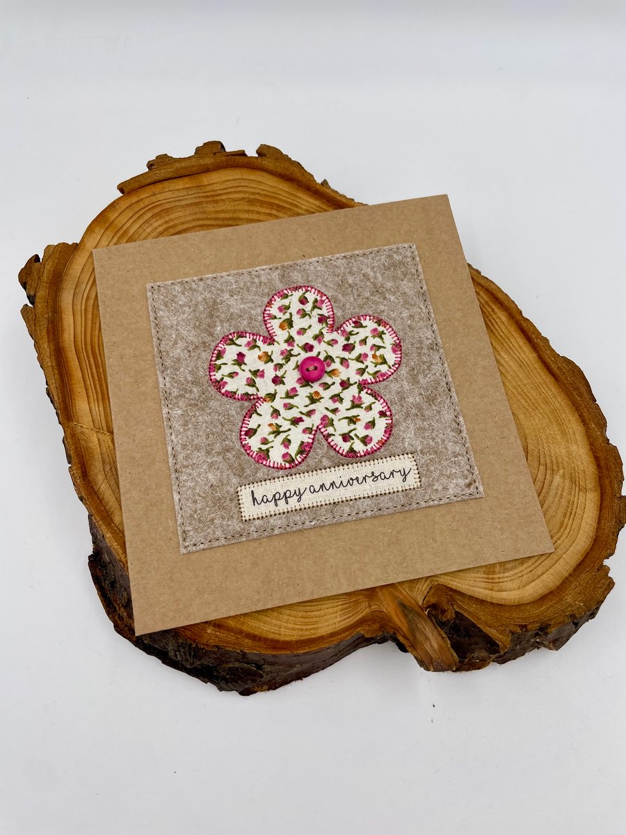 Pretty appliqué flower anniversary card