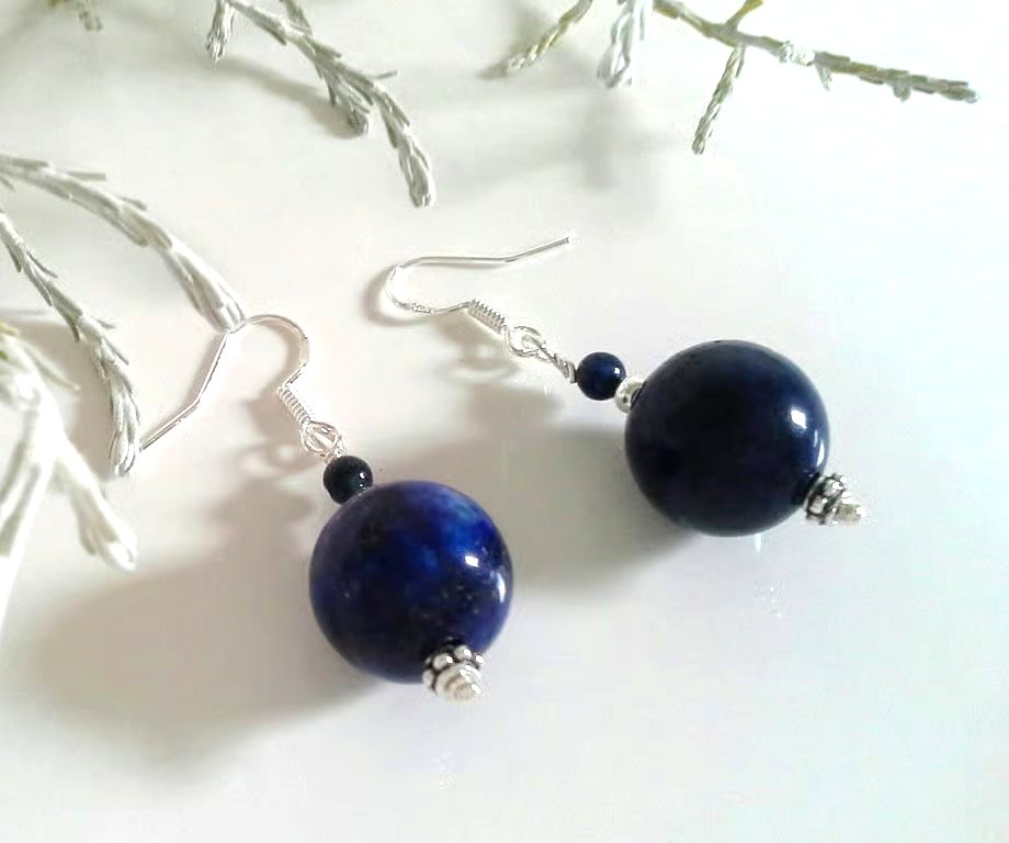 Large Lapis Lazuli Rounds Sterling Silver Earrings