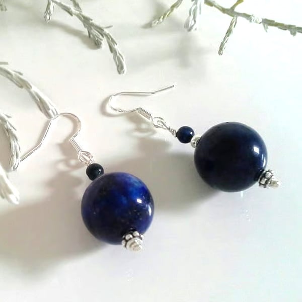 Large Lapis Lazuli Rounds Sterling Silver Earrings