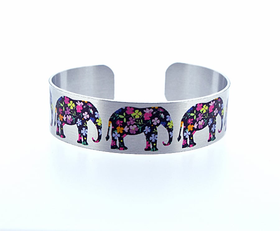 Elephant jewellery, cuff bracelet in brushed silver, Elephant gifs. B116
