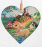 Decoupaged Wooden Hanging Heart 15cm (6 ") Unicorn Castle design