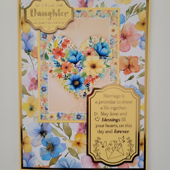 Daughter Wedding Day Card - Floral Heart - Sentimental Wedding Keepsake Card