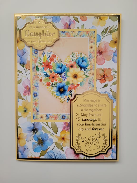 Daughter Wedding Day Card - Floral Heart - Sentimental Wedding Keepsake Card